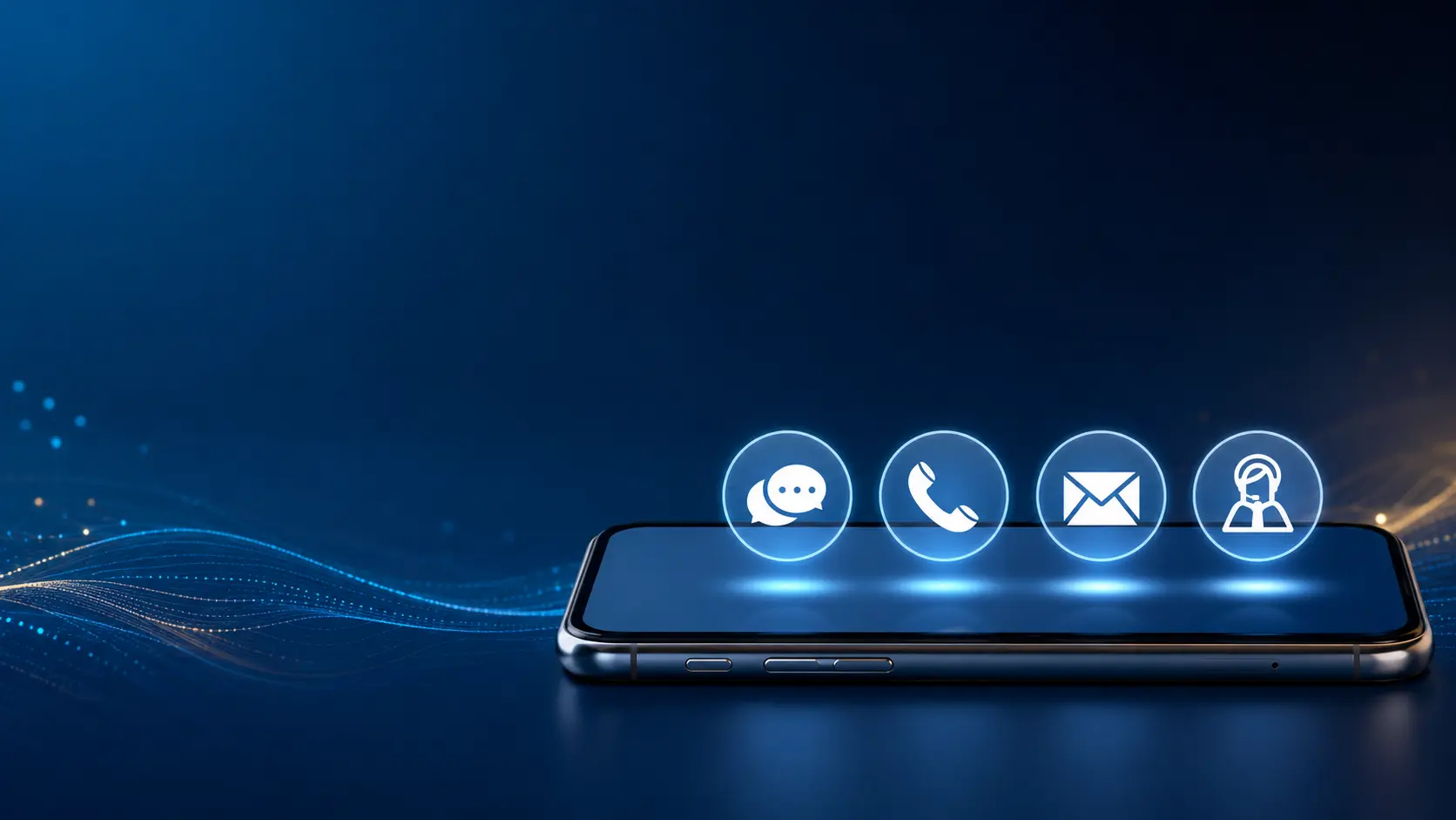 A secure smartphone with illuminated chat, phone, email, and support options