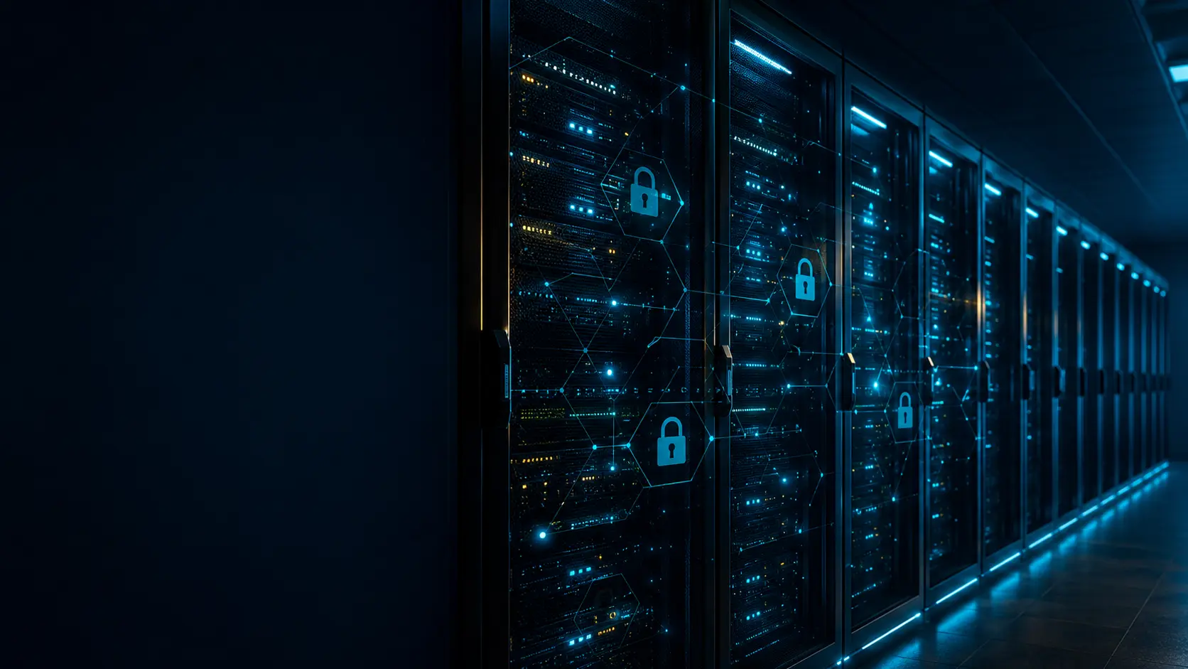 Secured data-center servers with encryption locks and protected data connections